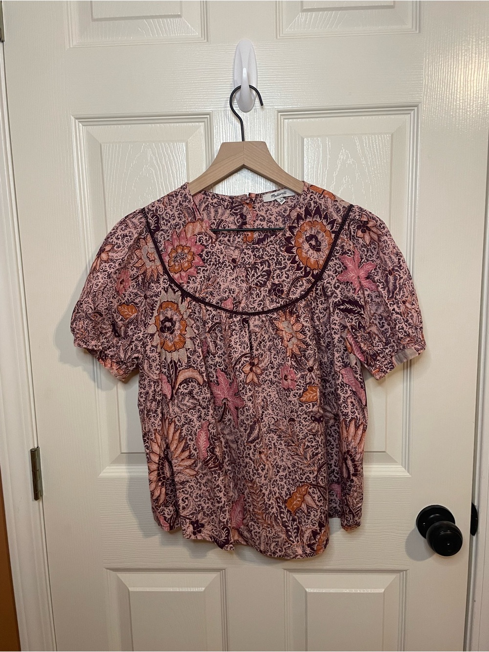 Madewell Bali Blooms Yoked Puff Sleeve Top Size Small - Picture 2 of 10